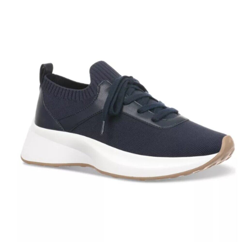 Giani Bernini Navy Knit Lace-Up Sock Sneakers with White Platform
